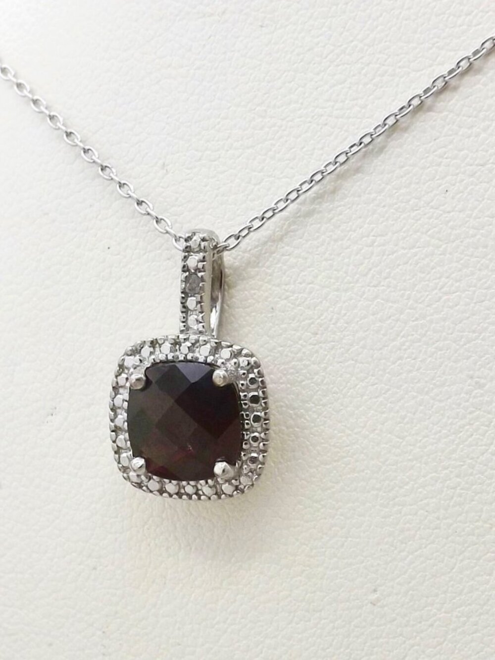 Zales Silver Necklace with Deep Brown Square Gemstone